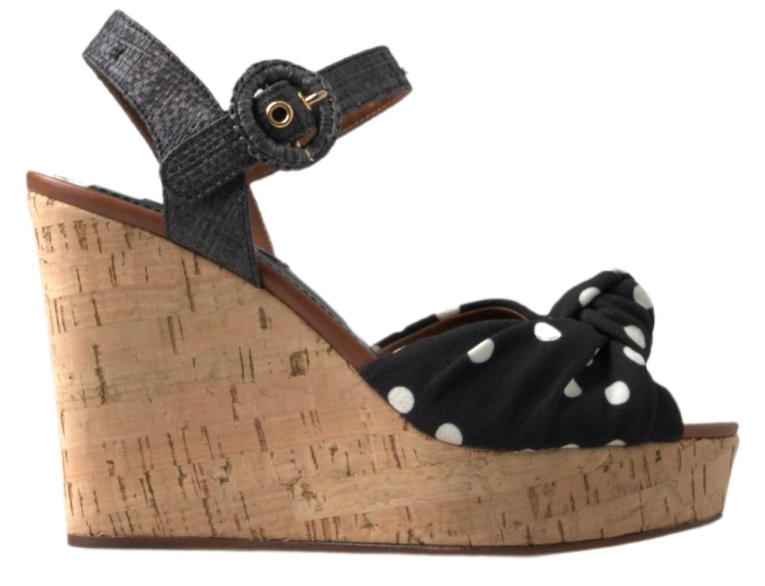 Dolce & Gabbana Black Wedges Polka Dot Ankle Strap Shoes Sandals-1