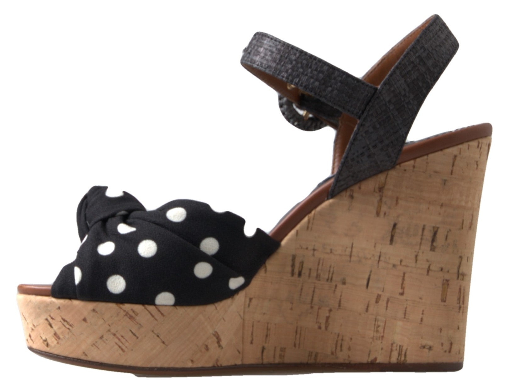 Dolce & Gabbana Black Wedges Polka Dot Ankle Strap Shoes Sandals-4