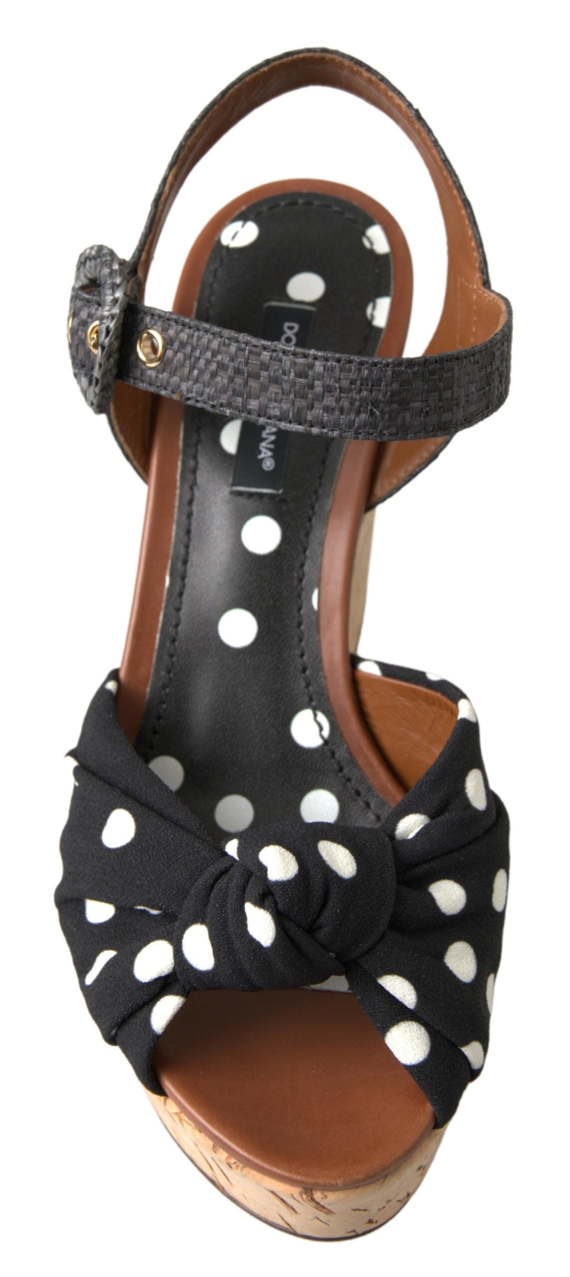 Dolce & Gabbana Black Wedges Polka Dot Ankle Strap Shoes Sandals-6