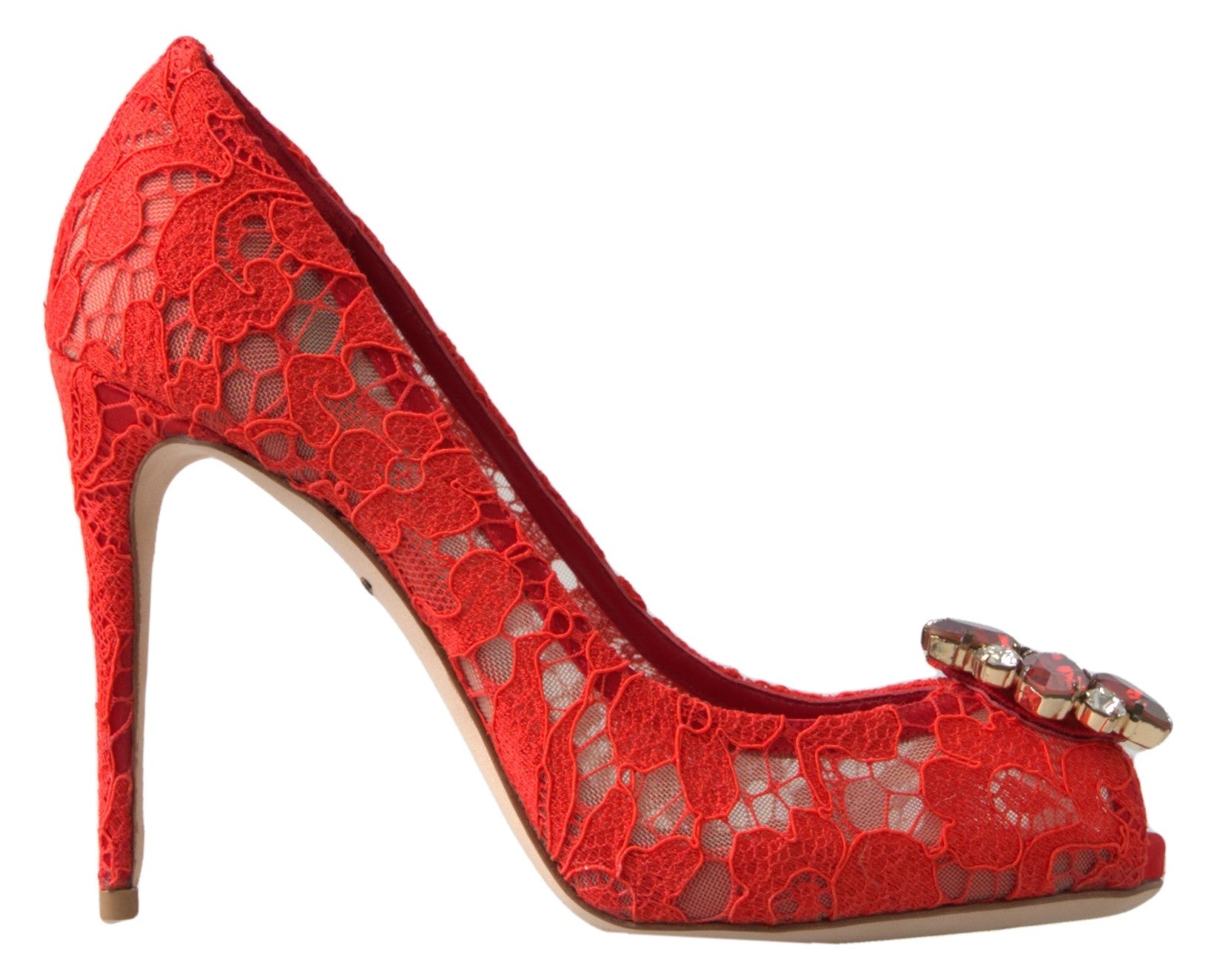 Dolce & Gabbana Rot Taormina Spitze Kristall Heels Pumps Schuhe-1