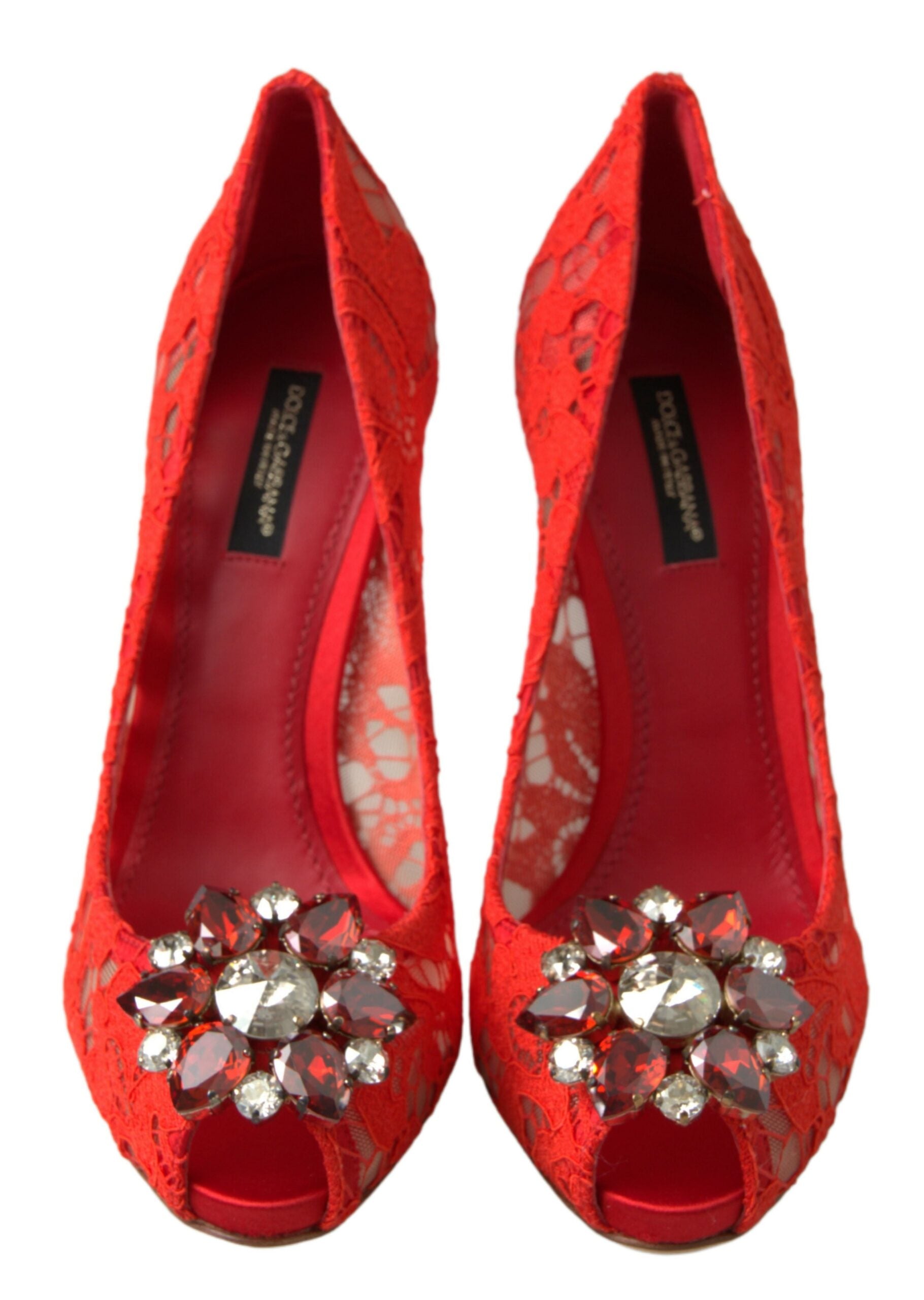 Dolce & Gabbana Rot Taormina Spitze Kristall Heels Pumps Schuhe-5