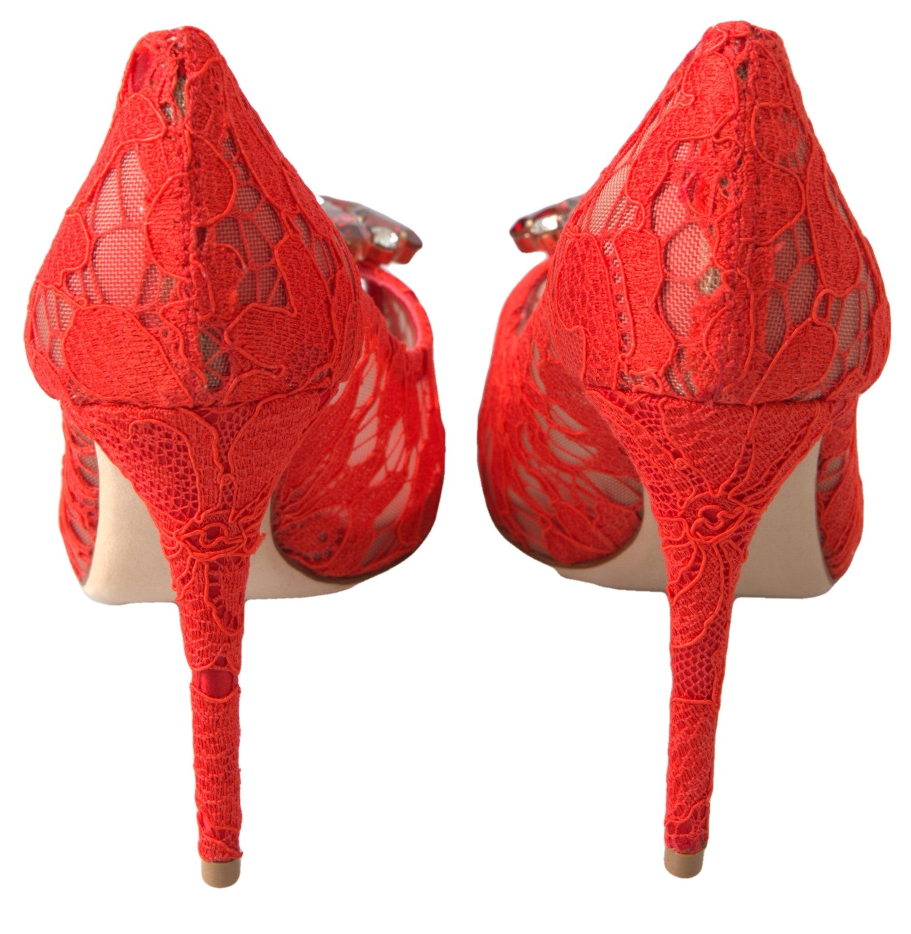 Dolce & Gabbana Rot Taormina Spitze Kristall Heels Pumps Schuhe-6