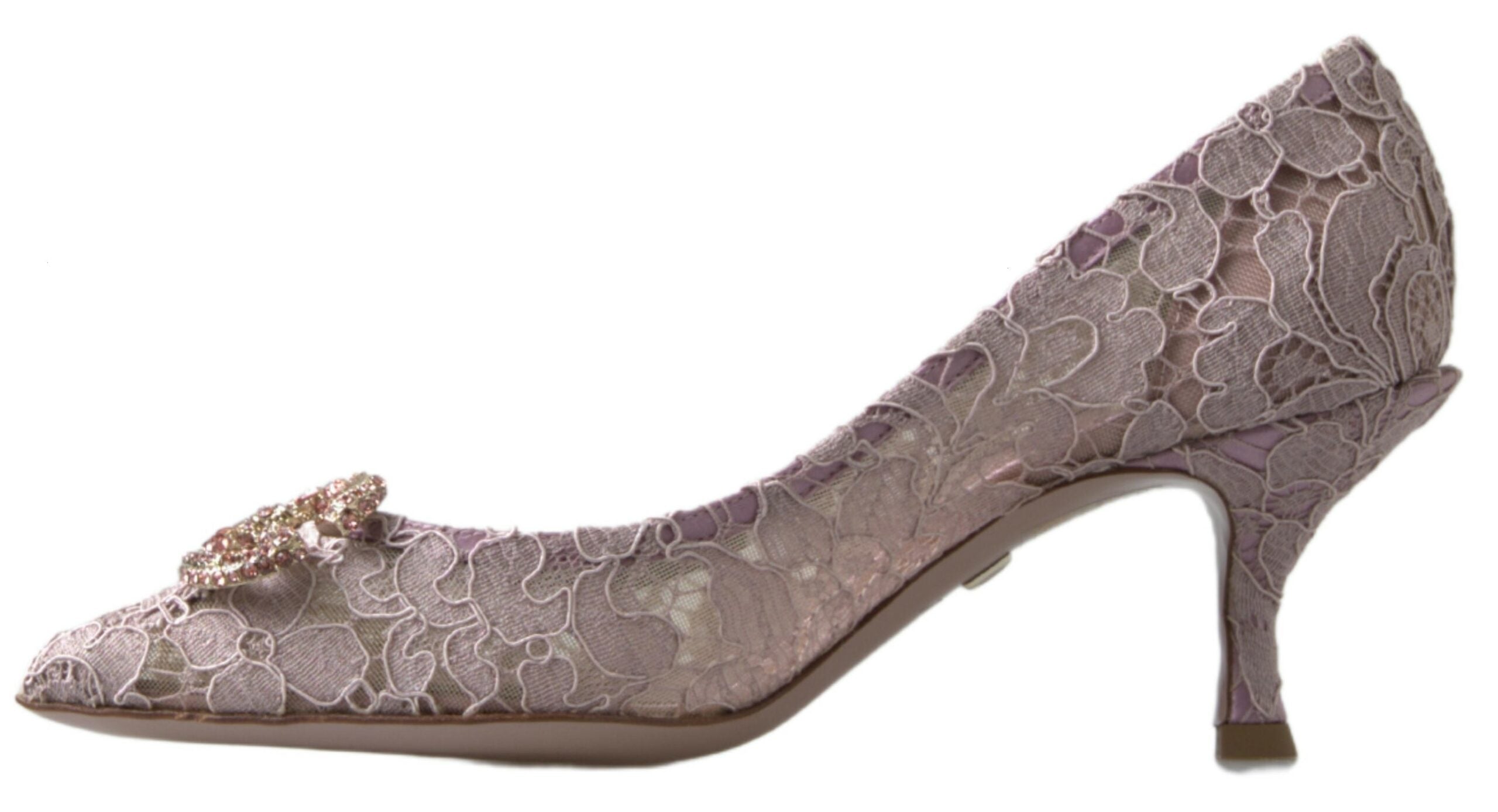 Dolce & Gabbana Pink Floral Lace DG Crystal Pumps Shoes-2