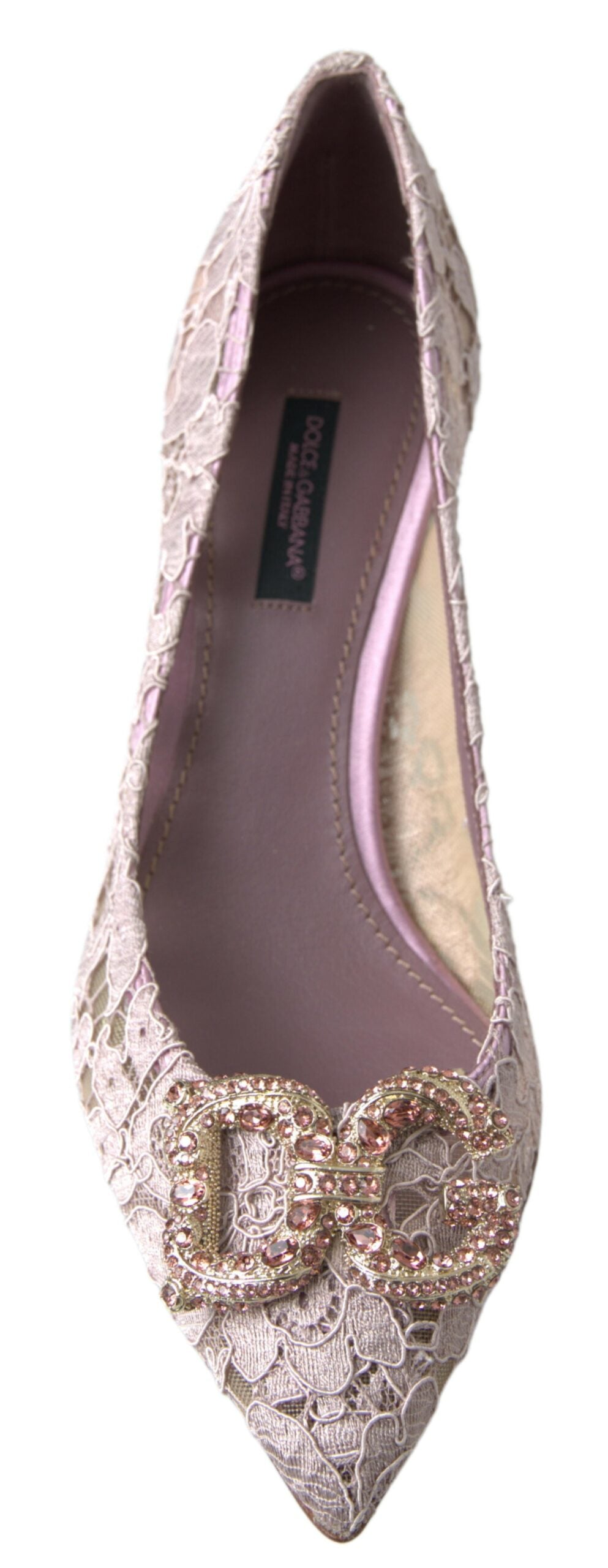Dolce & Gabbana Pink Floral Lace DG Crystal Pumps Shoes-4