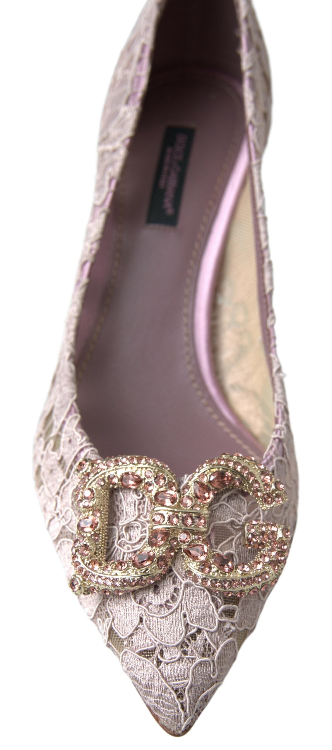 Dolce & Gabbana Pink Floral Lace DG Crystal Pumps Shoes-7