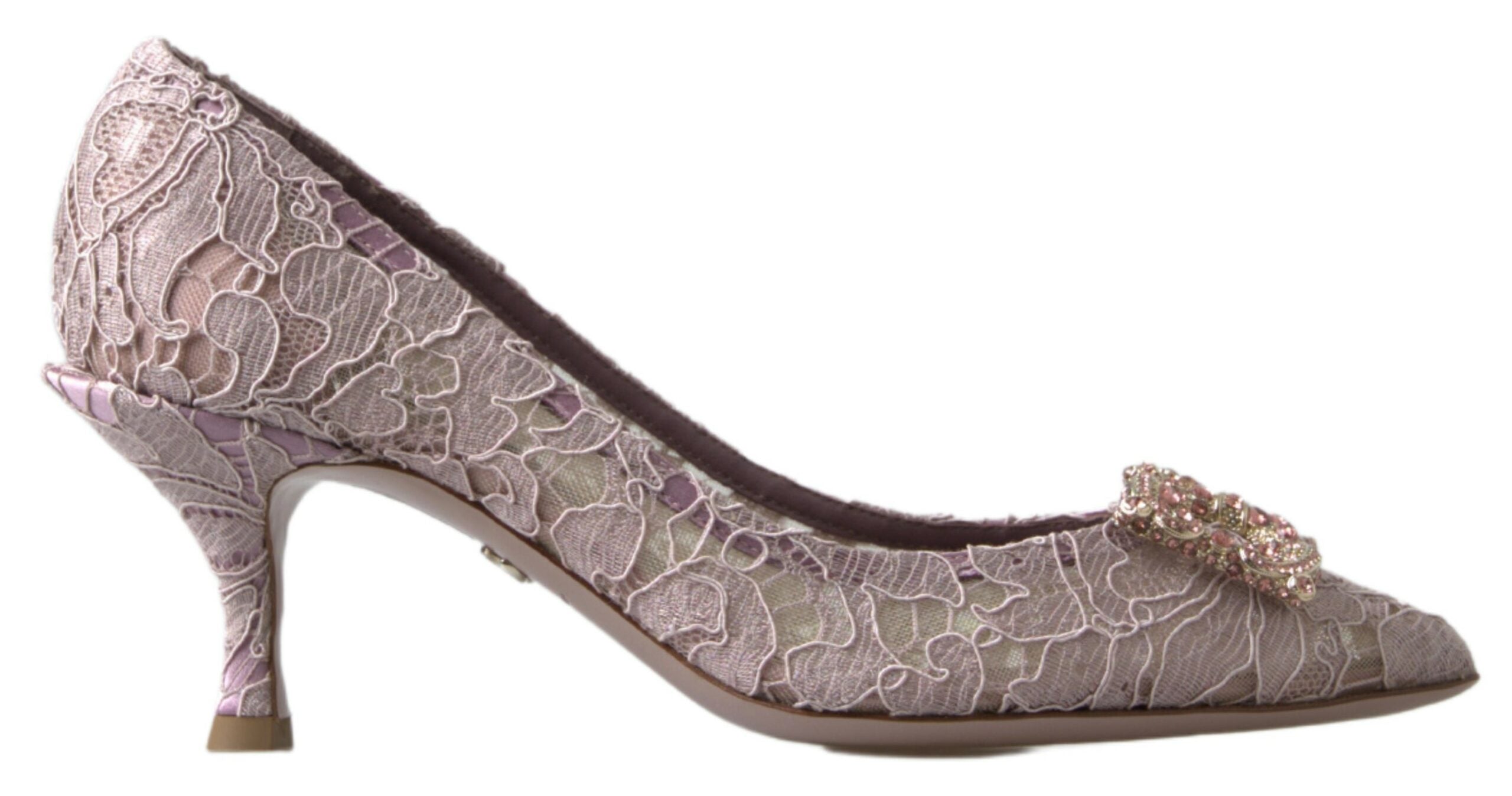 Dolce & Gabbana Pink Floral Lace DG Crystal Pumps Shoes-1