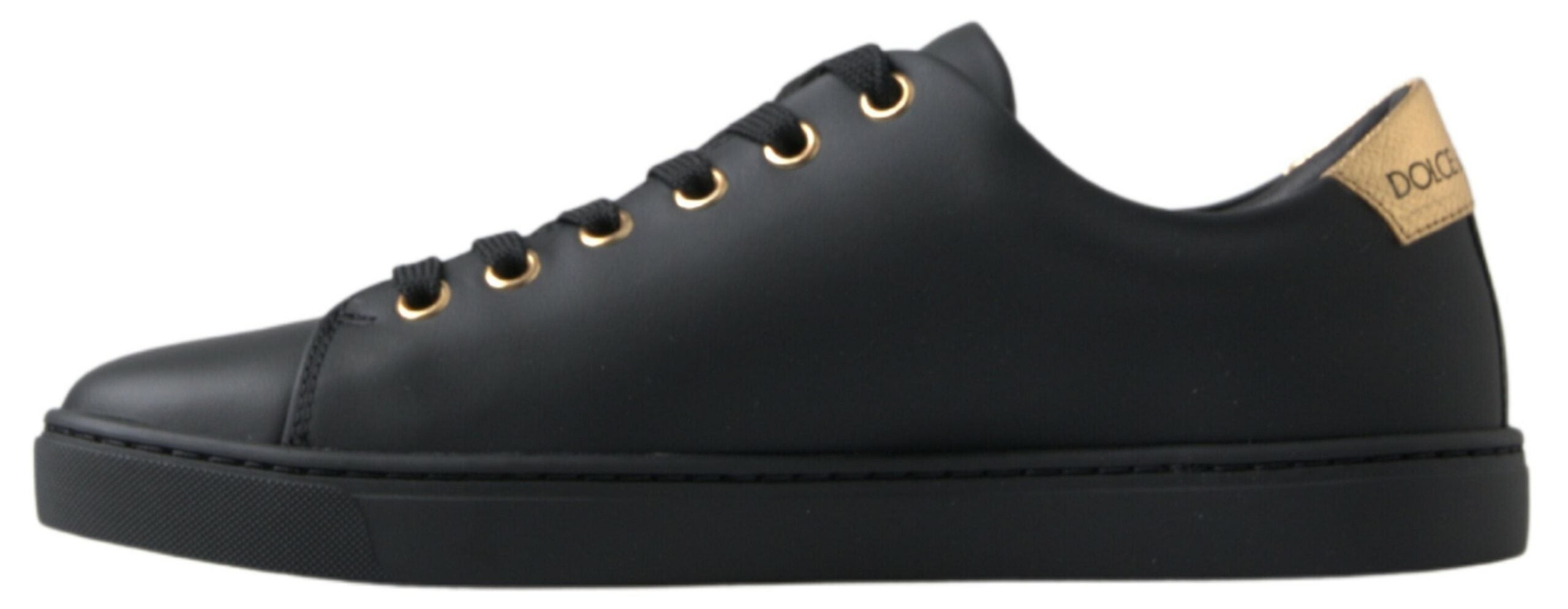 Dolce & Gabbana Black Gold Leather Classic Sneakers Shoes-2