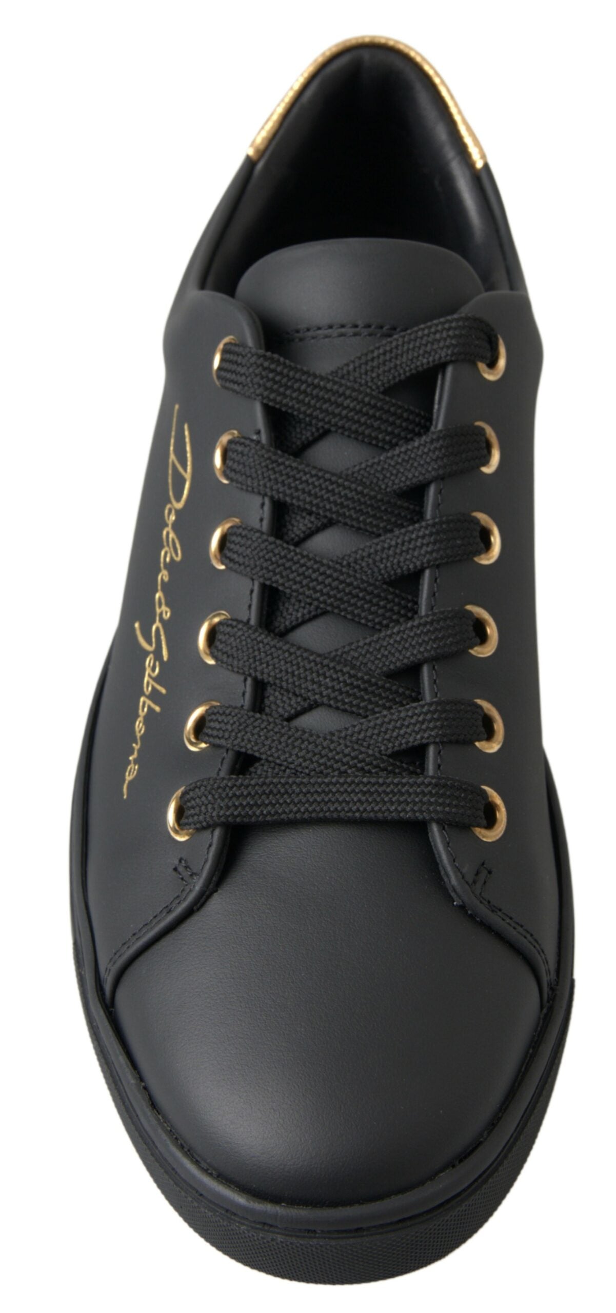 Dolce & Gabbana Black Gold Leather Classic Sneakers Shoes-4
