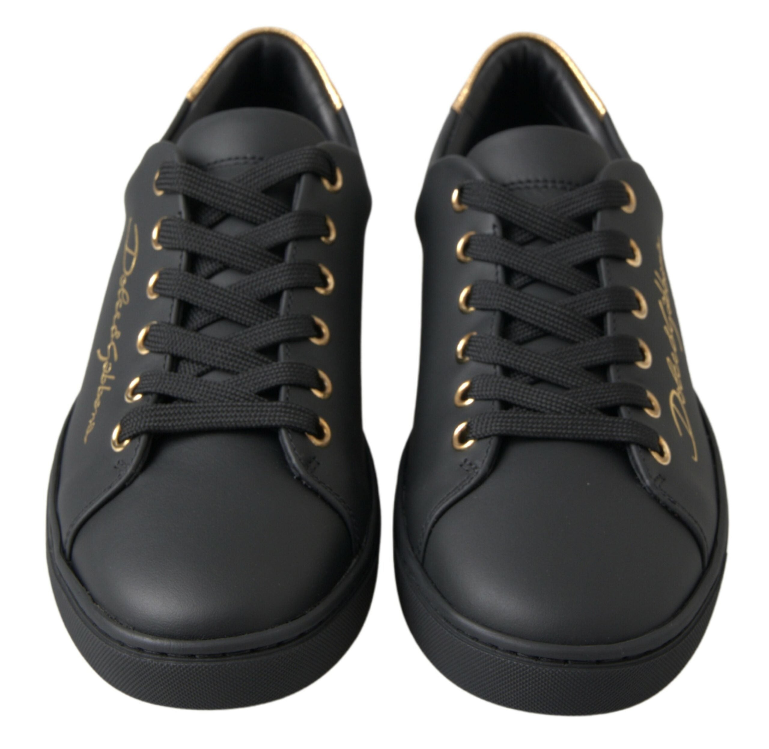 Dolce & Gabbana Black Gold Leather Classic Sneakers Shoes-5