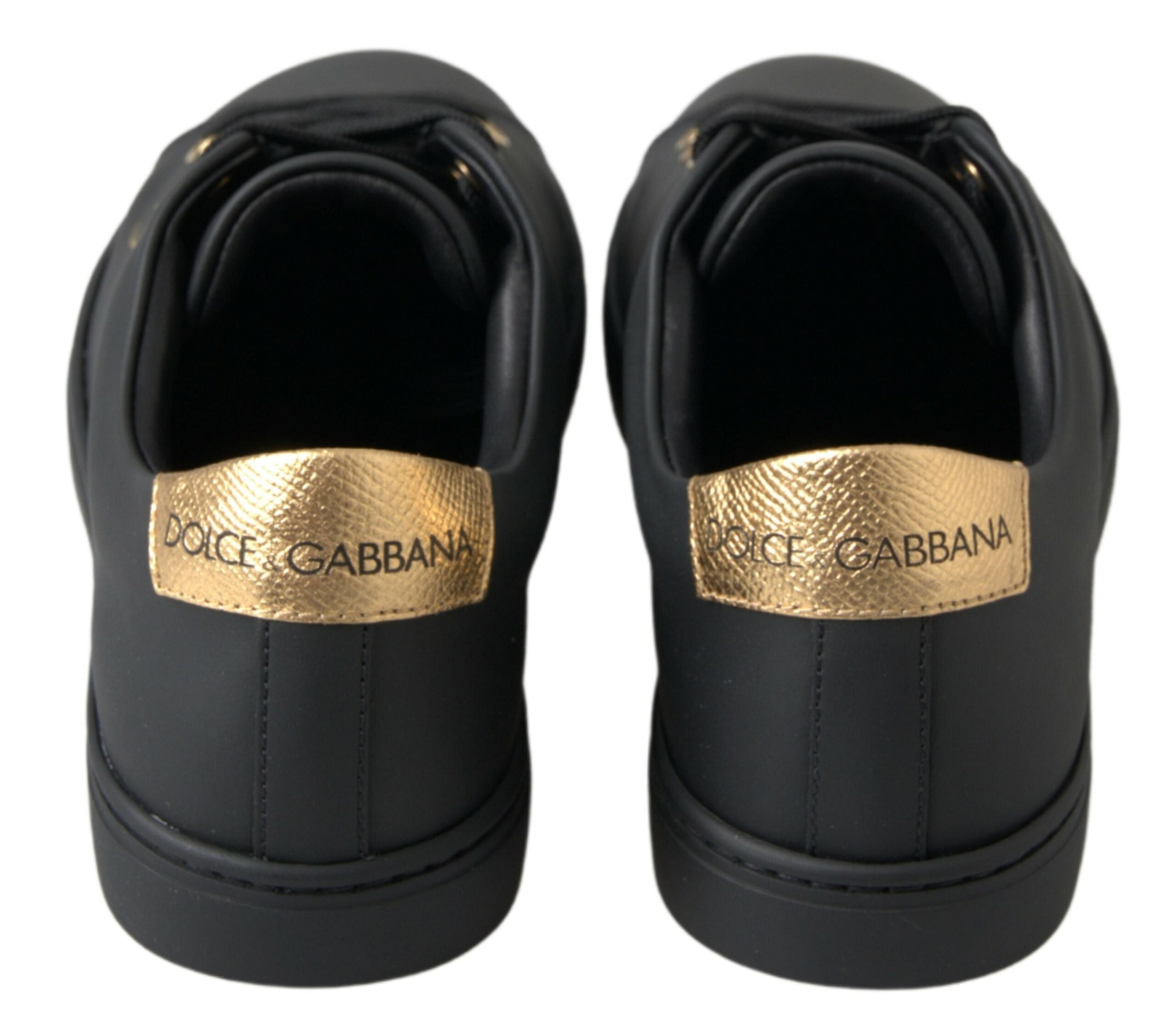 Dolce & Gabbana Black Gold Leather Classic Sneakers Shoes-6