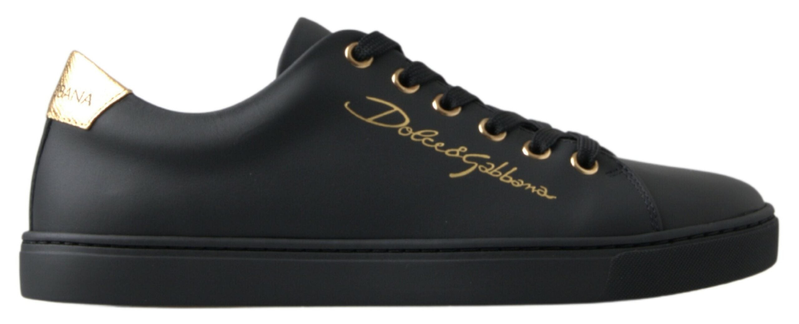 Dolce & Gabbana Black Gold Leather Classic Sneakers Shoes-1