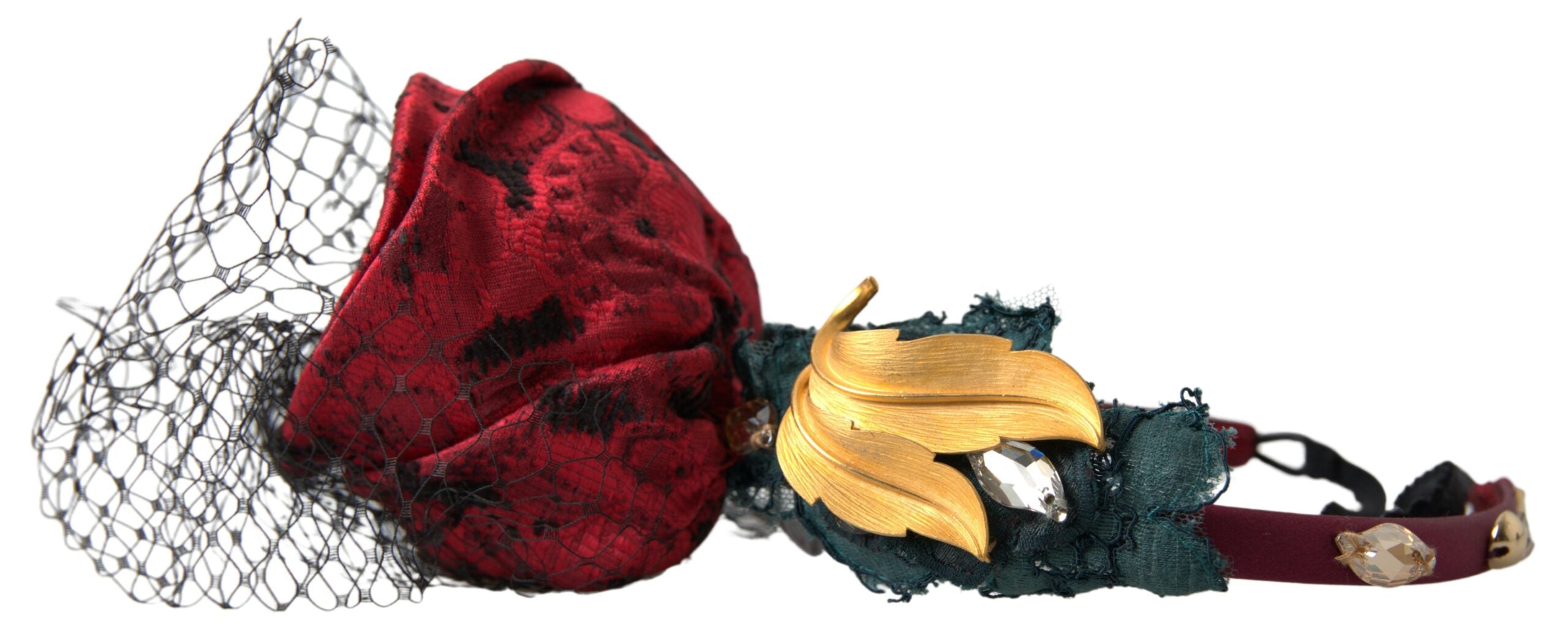 Dolce & Gabbana Rot mit mehrfarbiger Rose Seide Crystal Netted Logo Diadem Stirnband-3