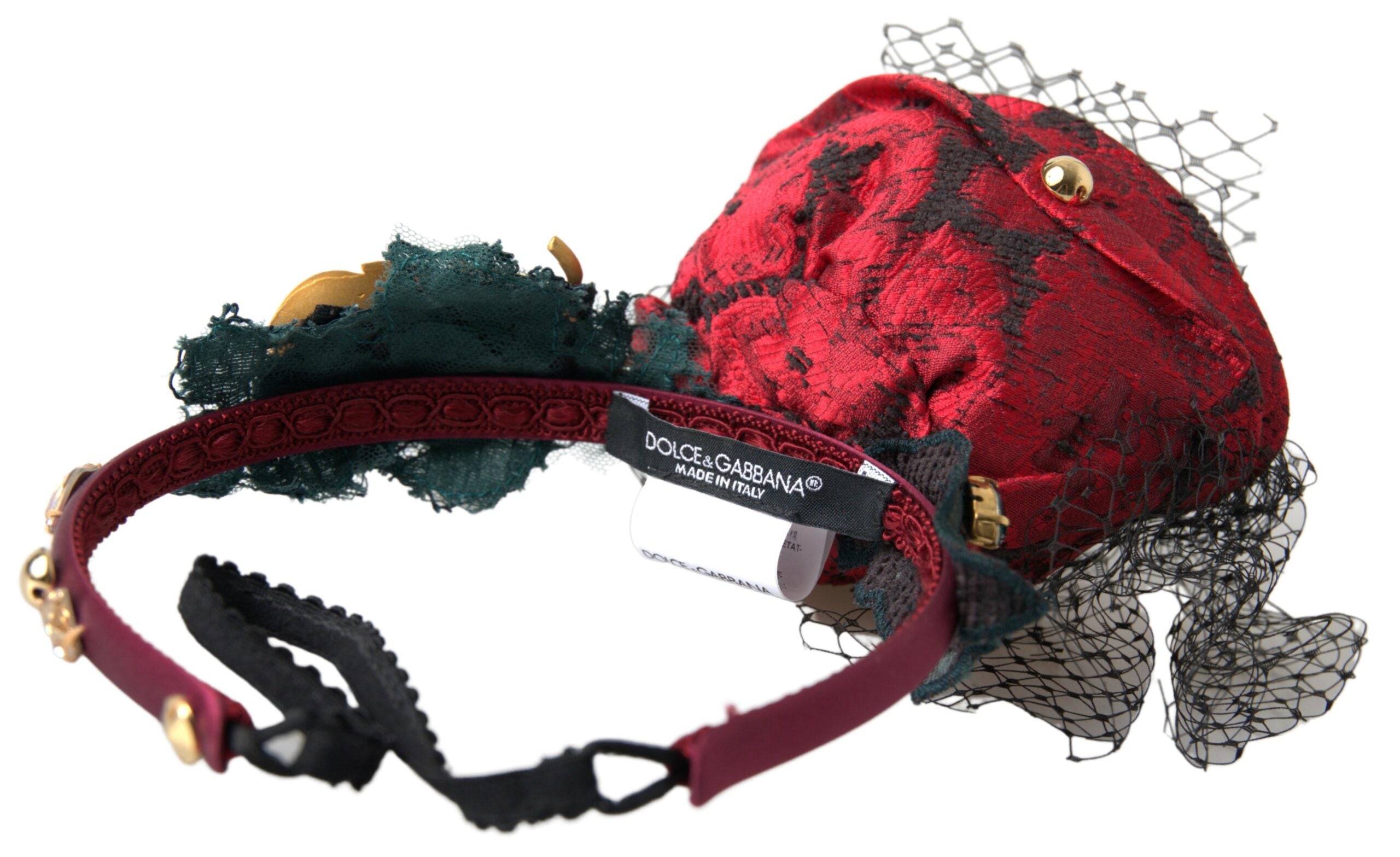 Dolce & Gabbana Rot mit mehrfarbiger Rose Seide Crystal Netted Logo Diadem Stirnband-4