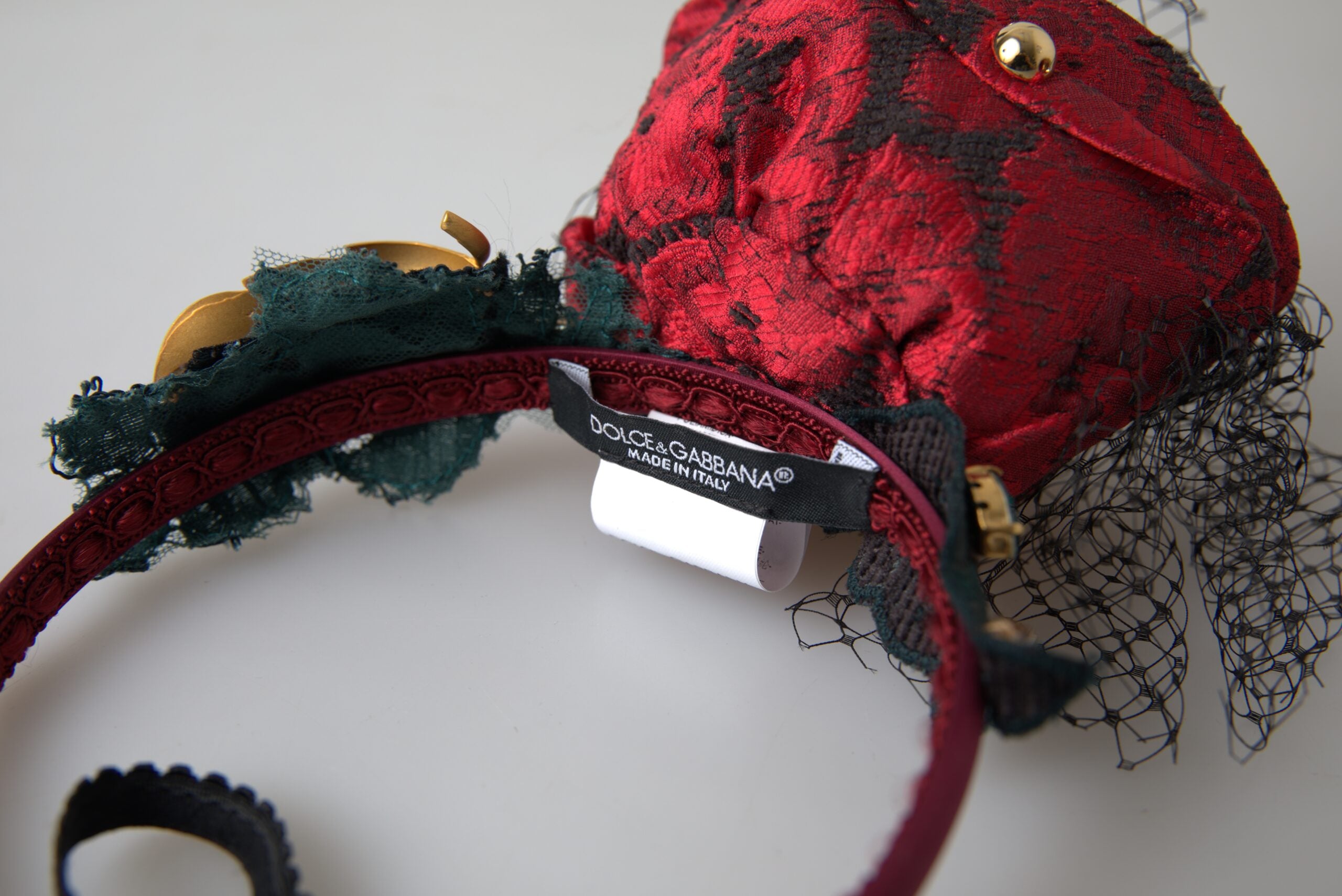 Dolce & Gabbana Rot mit mehrfarbiger Rose Seide Crystal Netted Logo Diadem Stirnband-5