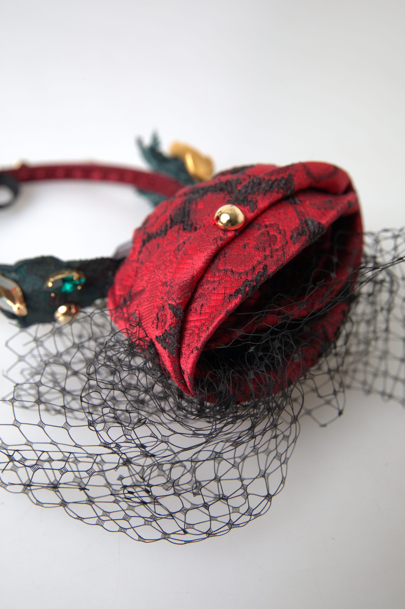 Dolce & Gabbana Rot mit mehrfarbiger Rose Seide Crystal Netted Logo Diadem Stirnband-7