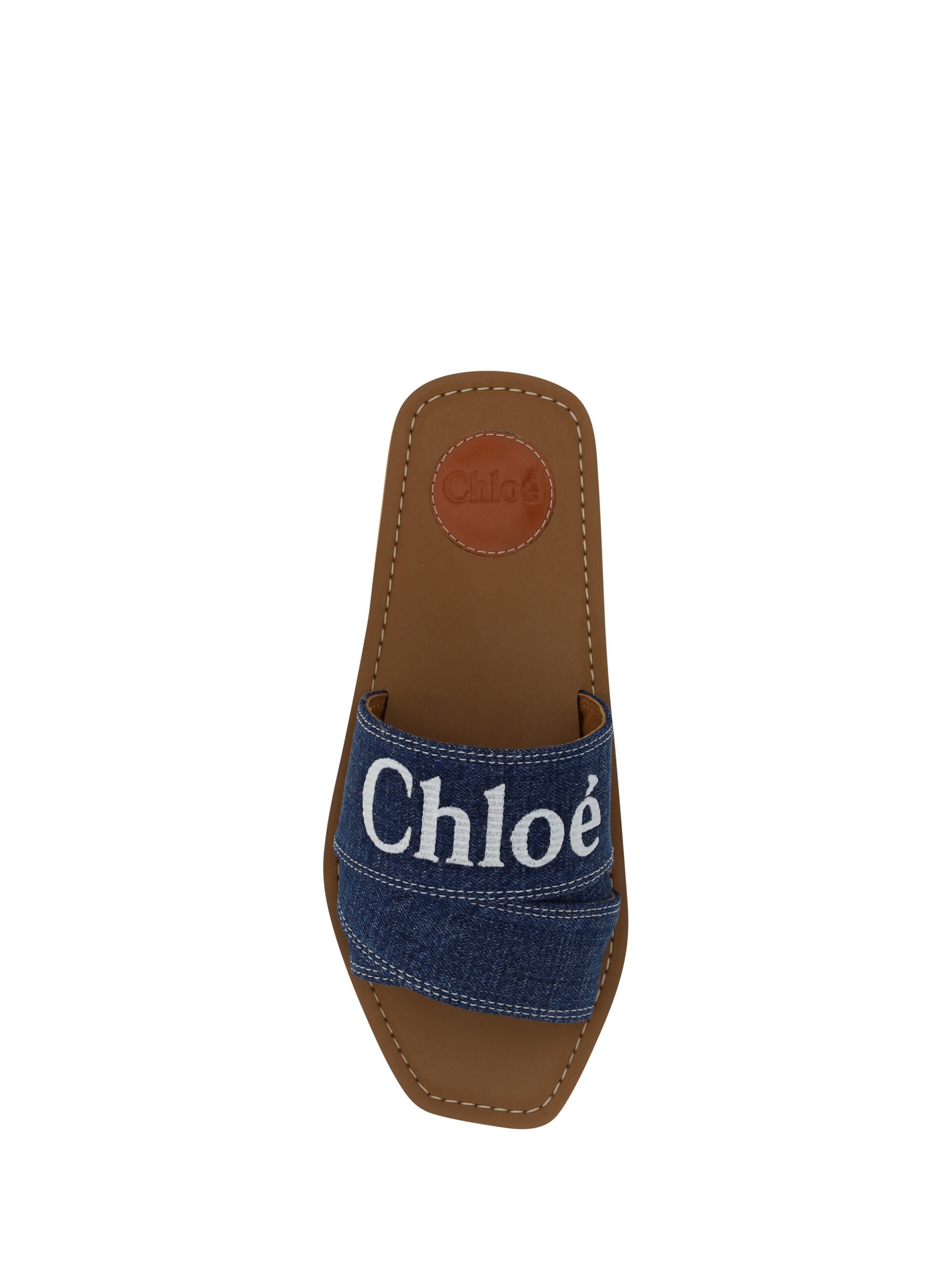 Chloé Lush Cotton Woody Slide Sandals in Denim Blue-4