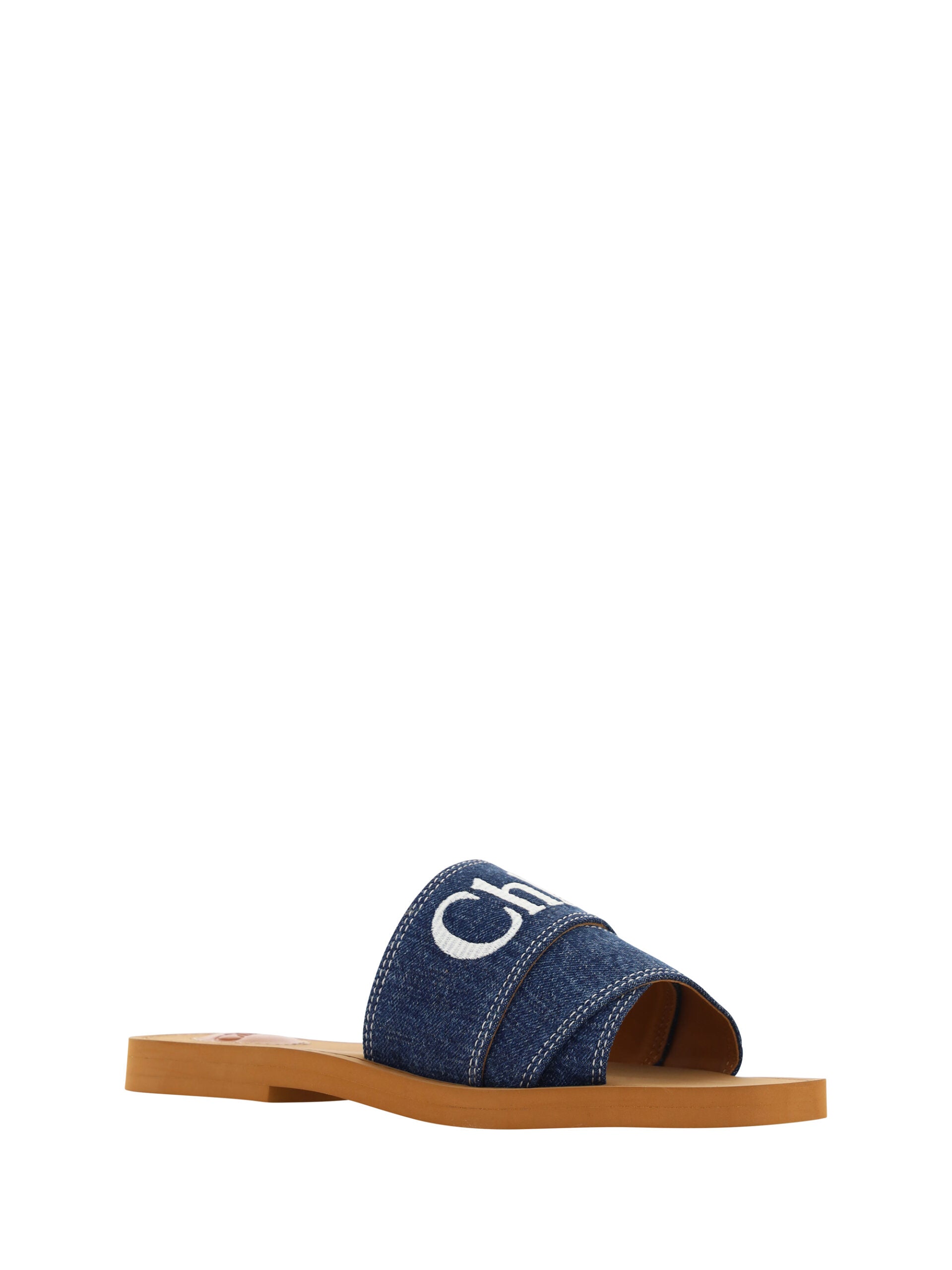 Chloé Lush Cotton Woody Slide Sandals in Denim Blue-3