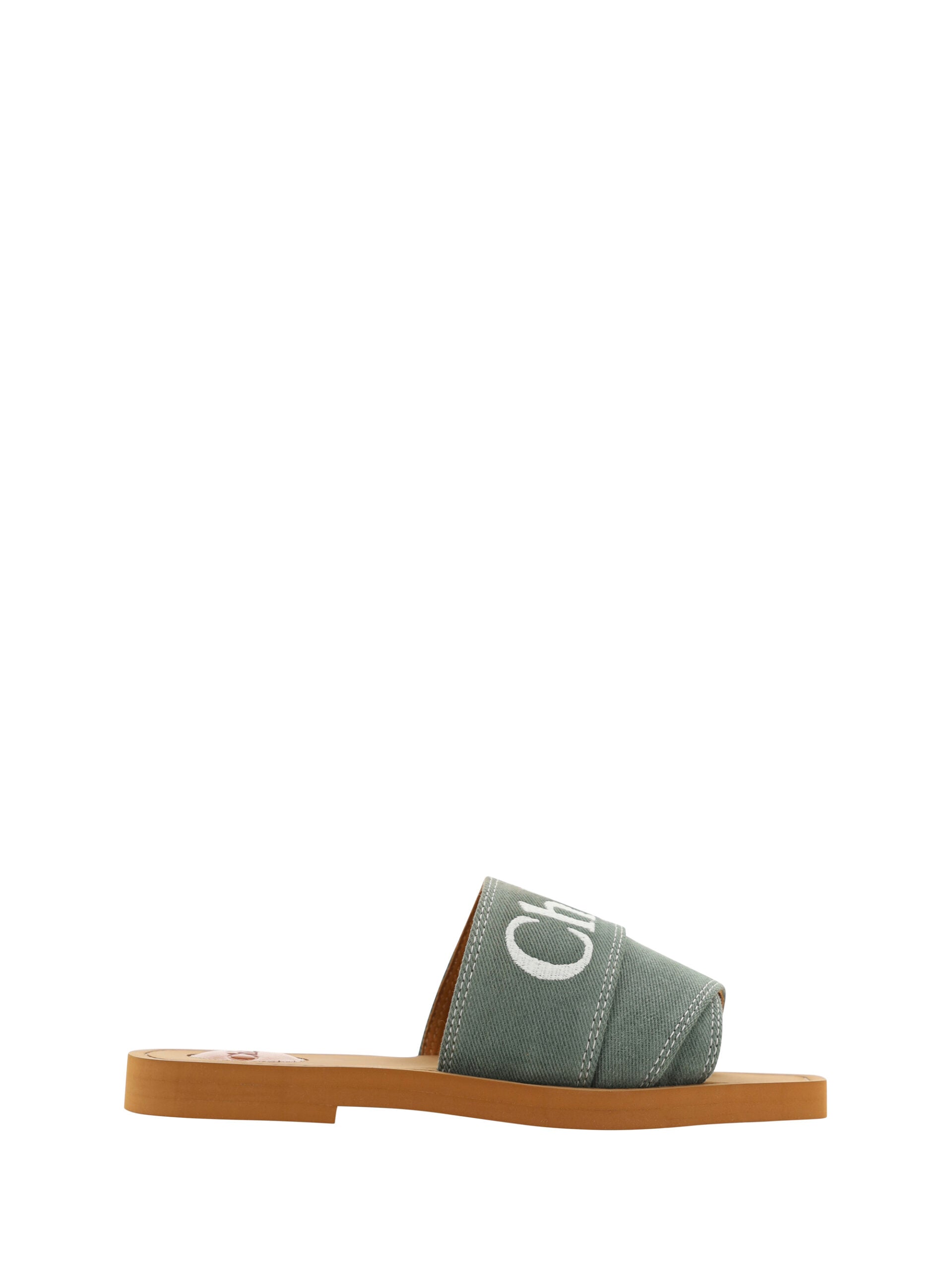 Elegantes sandalias Chloé en algodón verde bosque-1