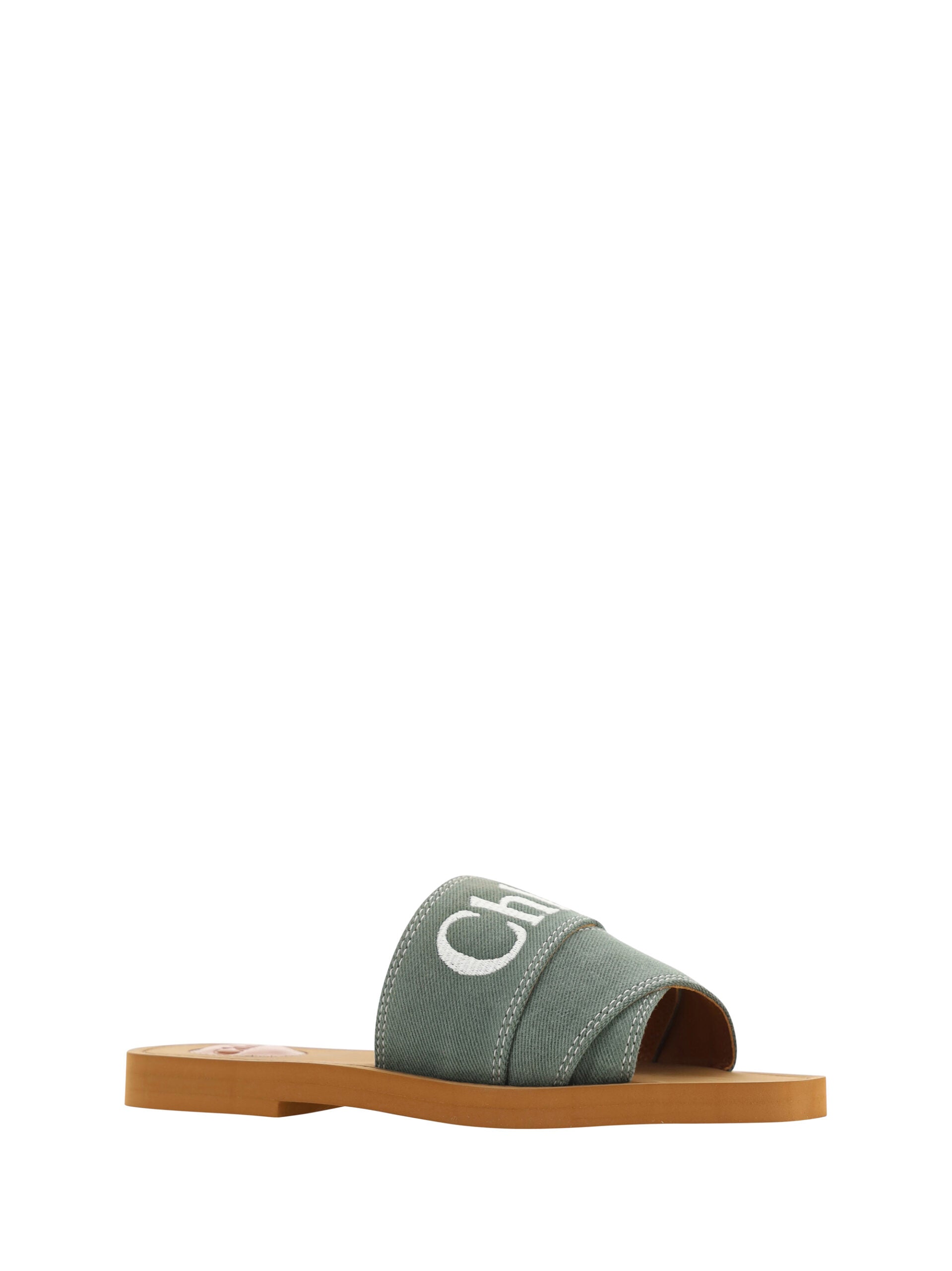 Elegantes sandalias Chloé en algodón verde bosque-2