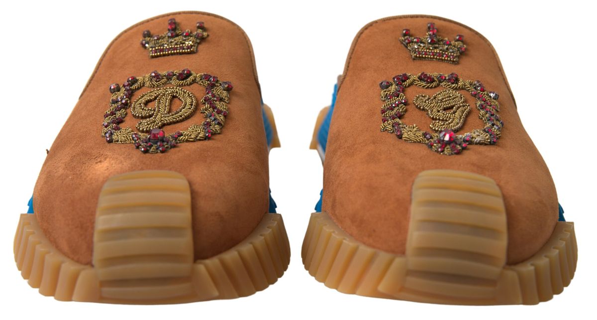 Dolce & Gabbana Braunes Wildleder Crown Logo NS1 Rutschen Sandalen-3