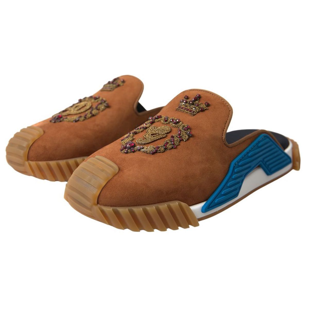 Dolce & Gabbana Braunes Wildleder Crown Logo NS1 Rutschen Sandalen-4