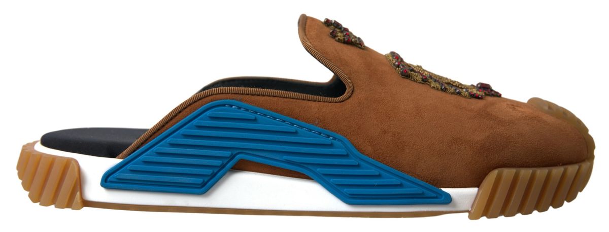 Dolce & Gabbana Braunes Wildleder Crown Logo NS1 Rutschen Sandalen-1