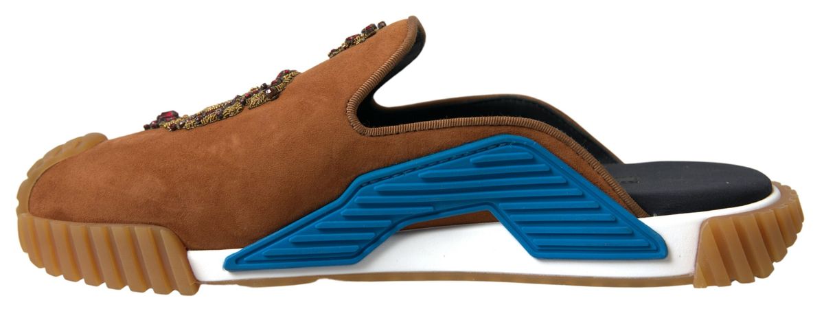 Dolce & Gabbana Braunes Wildleder Crown Logo NS1 Rutschen Sandalen-6