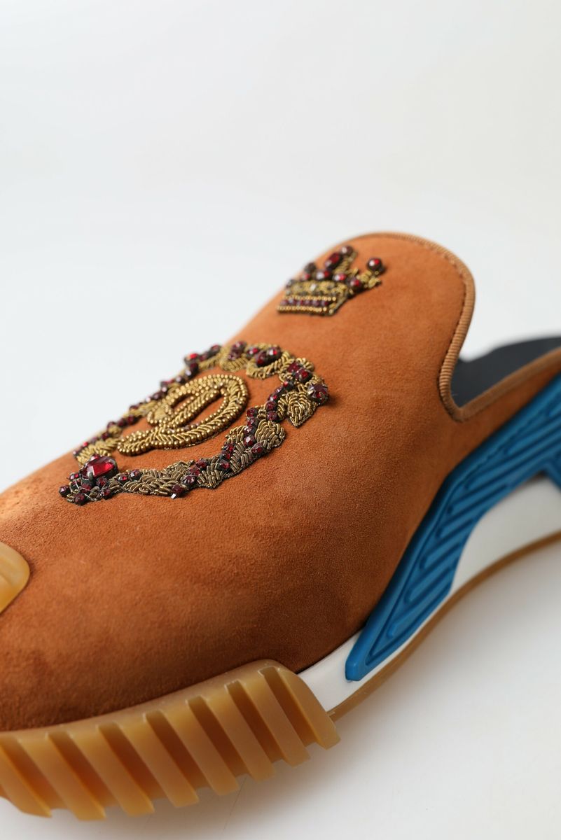 Dolce & Gabbana Braunes Wildleder Crown Logo NS1 Rutschen Sandalen-8