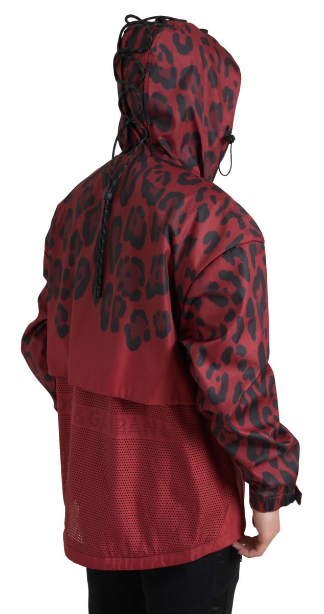 Dolce & Gabbana Red Leopard Raincoat with Hood Jacket-3