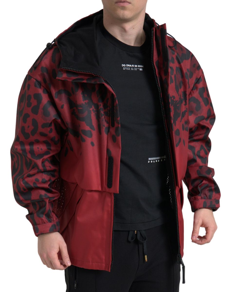 Dolce & Gabbana Red Leopard Raincoat with Hood Jacket-5