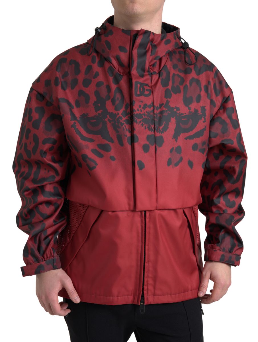 Dolce & Gabbana Red Leopard Raincoat with Hood Jacket