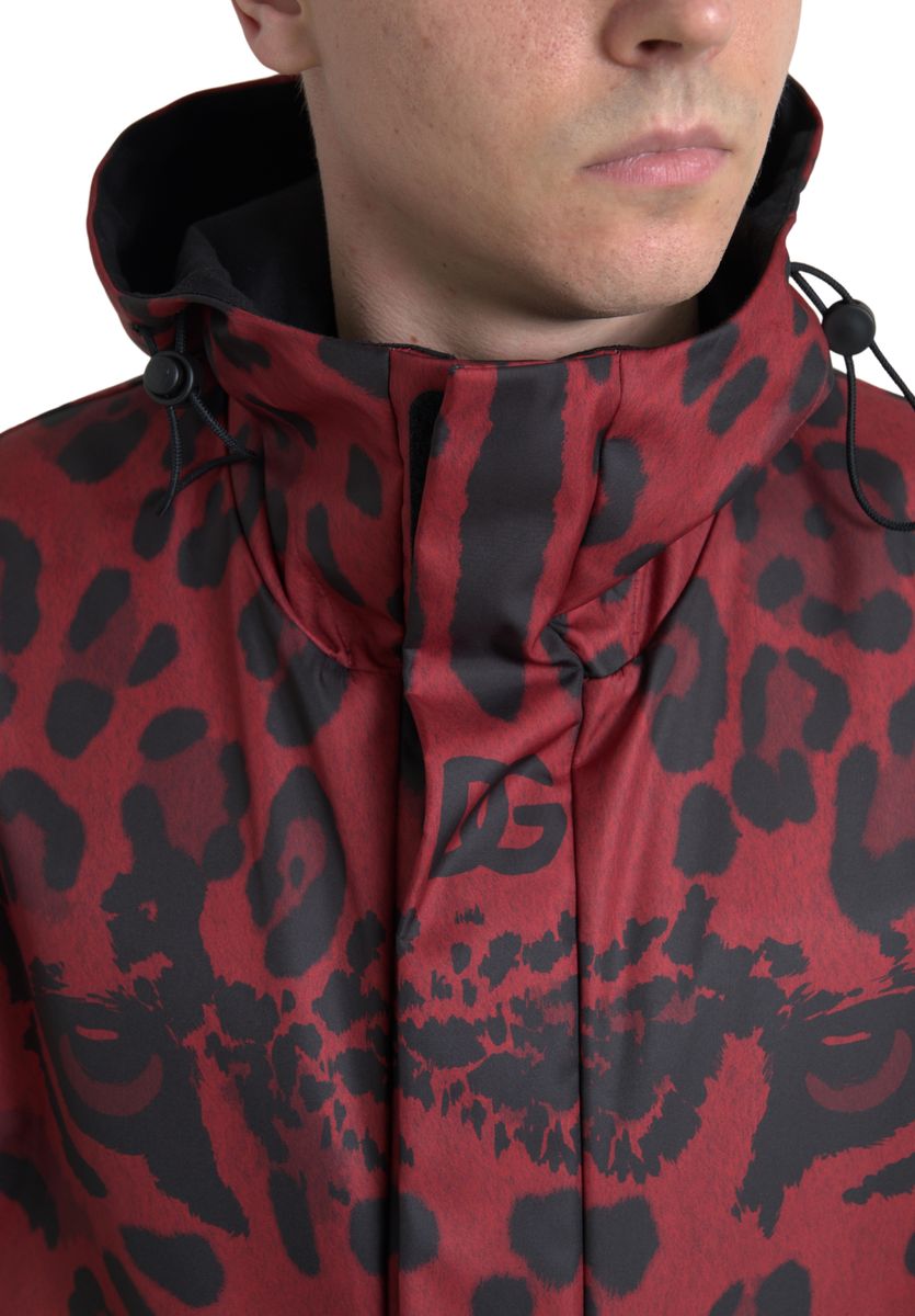 Dolce & Gabbana Red Leopard Raincoat with Hood Jacket-6