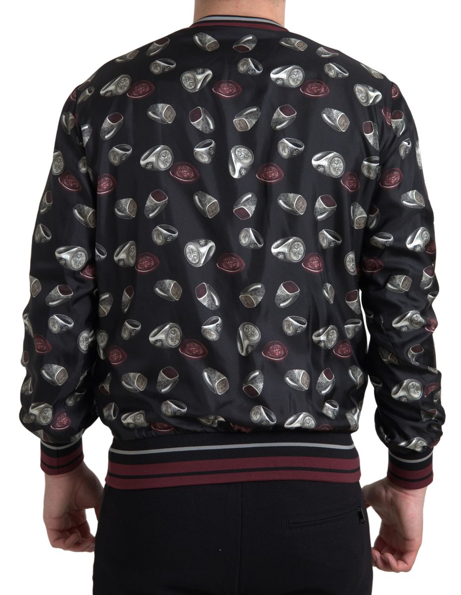 Dolce & Gabbana Black Ring Print Silk Crew Neck Sweater-2