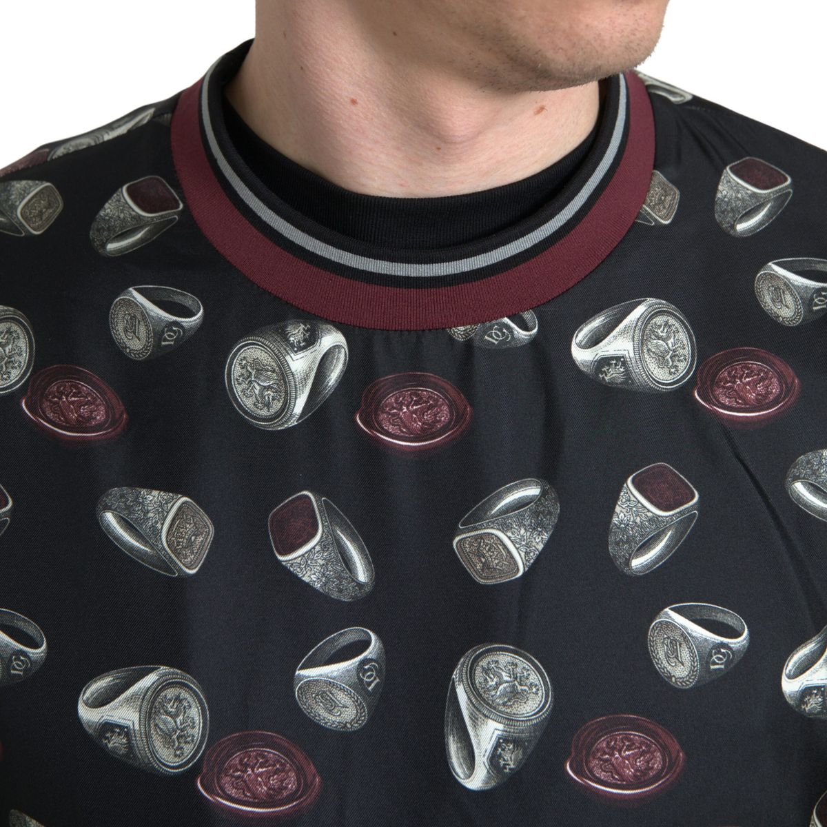 Dolce & Gabbana Black Ring Print Silk Crew Neck Sweater-3