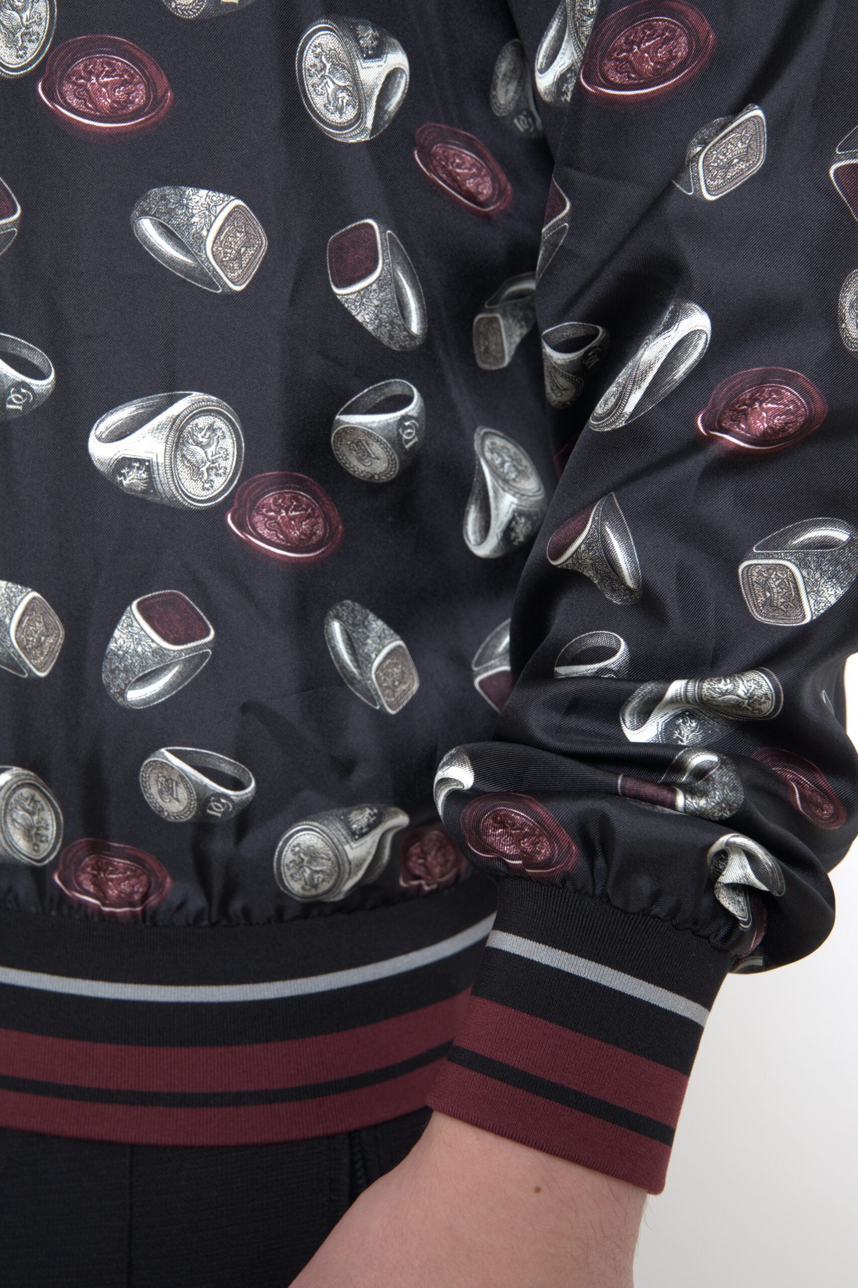 Dolce & Gabbana Black Ring Print Silk Crew Neck Sweater-4