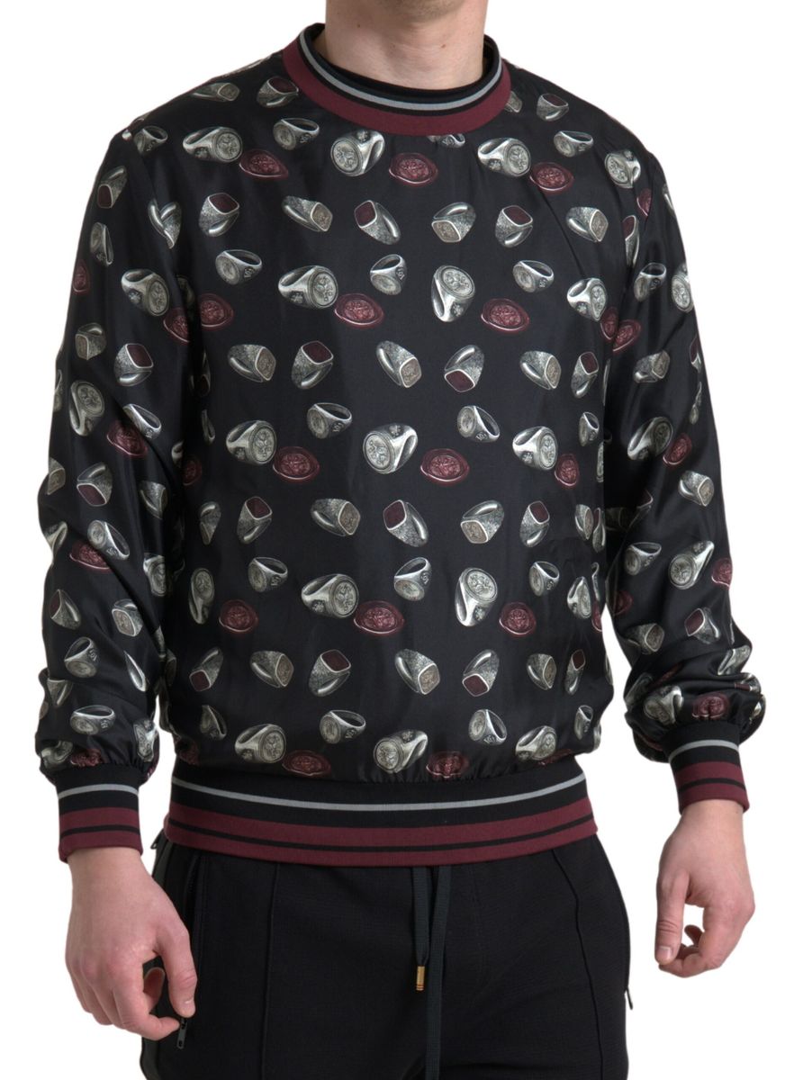Dolce & Gabbana Black Ring Print Silk Crew Neck Sweater-5