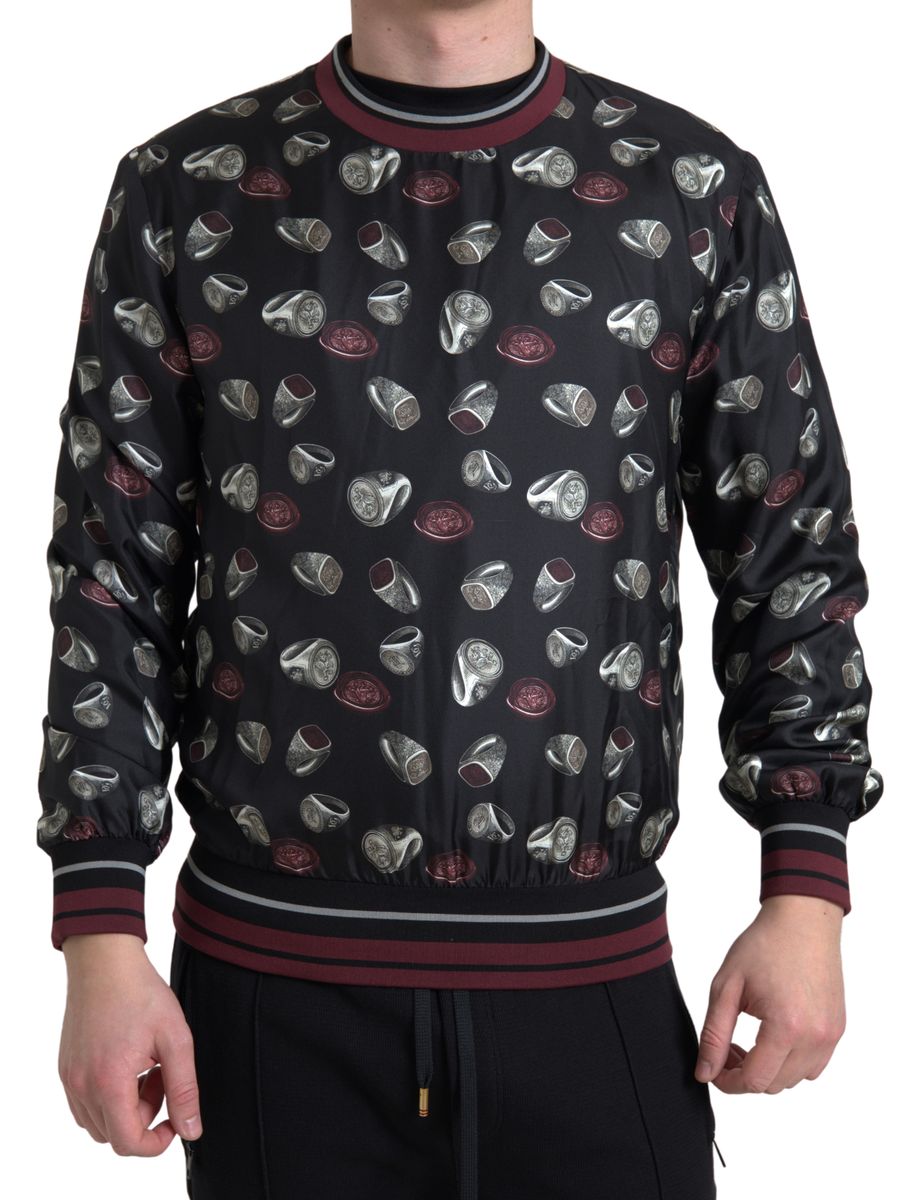 Dolce & Gabbana Black Ring Print Silk Crew Neck Sweater-1