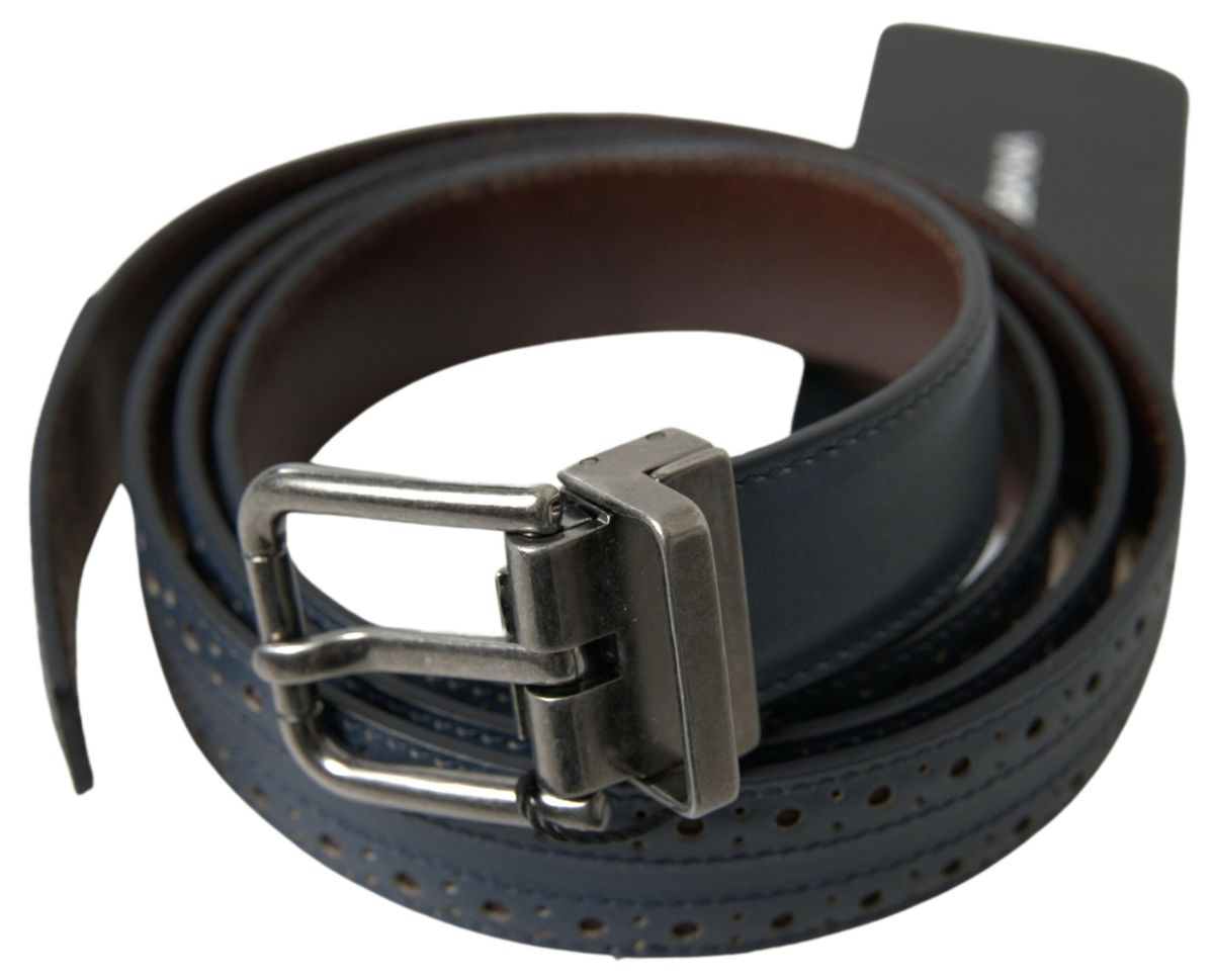Dolce & Gabbana blue leather belt with perforated metal buckle-2