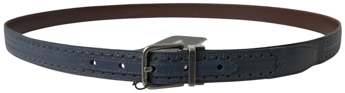 Dolce & Gabbana blue leather belt with perforated metal buckle-3