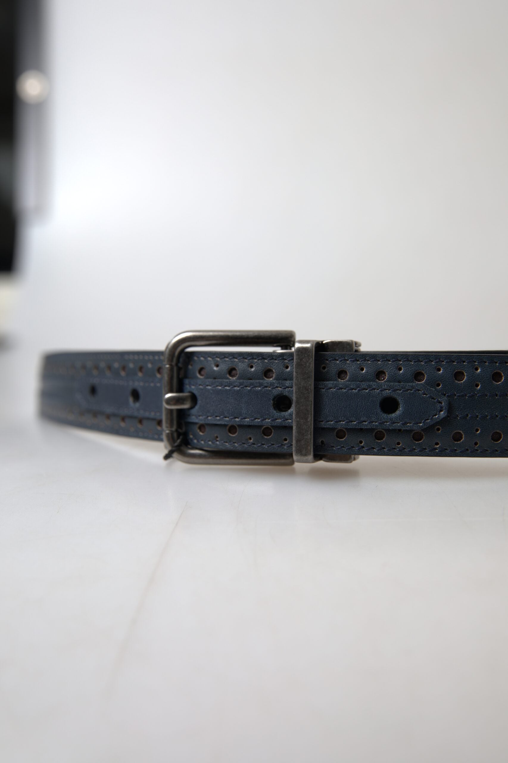 Dolce & Gabbana blue leather belt with perforated metal buckle-4