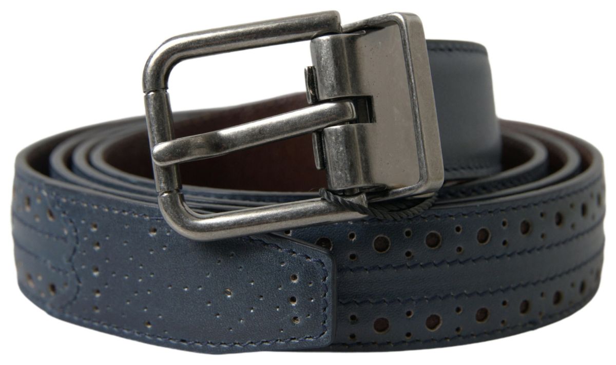 Dolce & Gabbana blue leather belt with perforated metal buckle-1