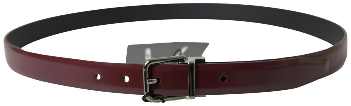 Dolce & Gabbana Bordeaux-colored leather belt with silver metal buckle-2