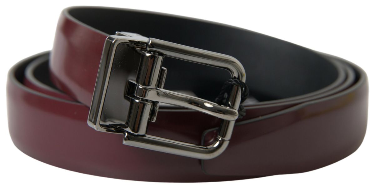 Dolce & Gabbana Bordeaux-colored leather belt with silver metal buckle-1