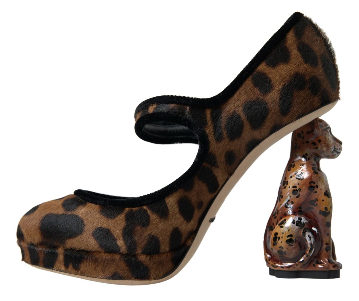 Zapatos Mary Jane de tacón de leopardo en becerro negro y marrón de Dolce & Gabbana-3