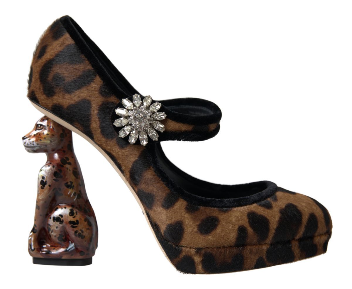 Zapatos Mary Jane de tacón de leopardo en becerro negro y marrón de Dolce & Gabbana-1