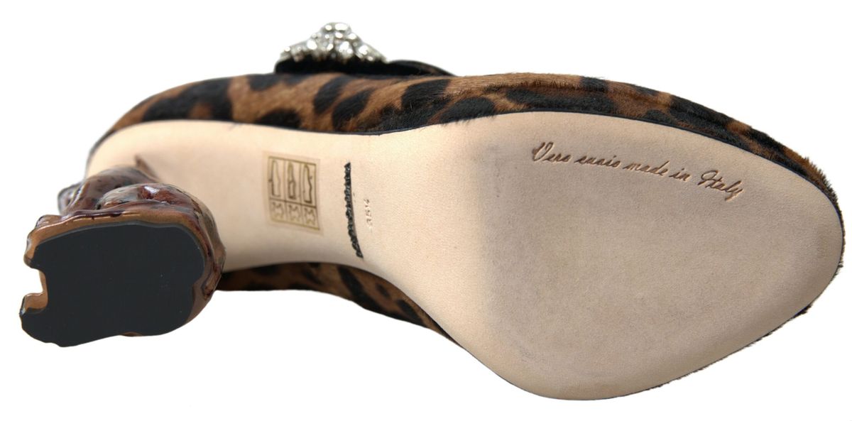 Zapatos Mary Jane de tacón de leopardo en becerro negro y marrón de Dolce & Gabbana-4