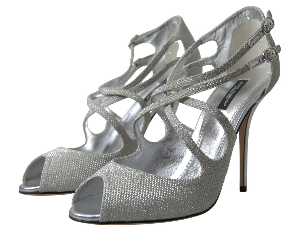 Dolce & Gabbana Silber schimmert Sandalen Absatz Pumps Schuhe-5