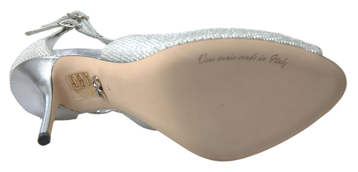 Dolce & Gabbana Silber schimmert Sandalen Absatz Pumps Schuhe-8