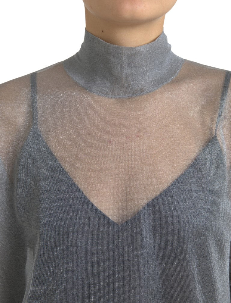 Dolce & Gabbana Graues Netz-Rollkragen-Langarmblusen-Top-4
