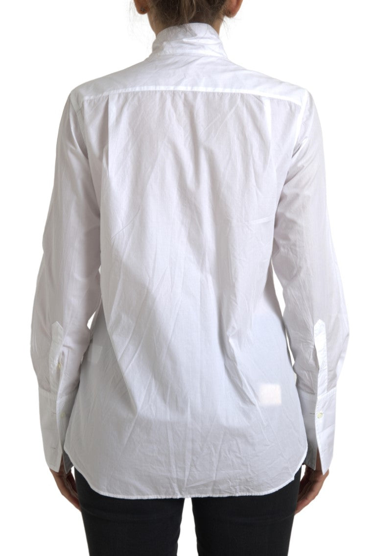 Dolce & Gabbana white cotton top with ascot collar and long sleeves-3